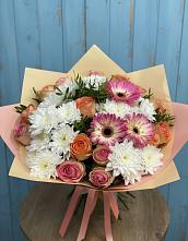 Букет цветов из:  Розы, Герберы и Хризантемы в Степном