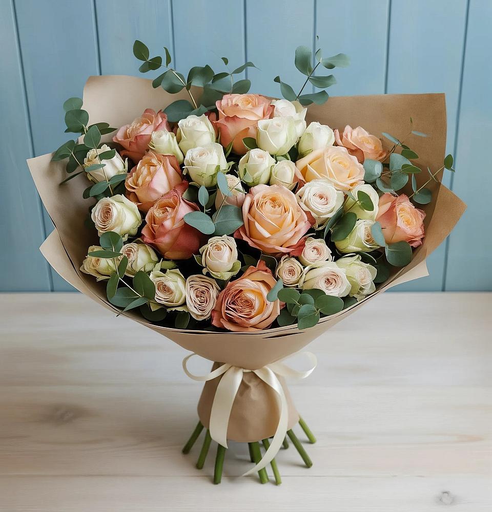 Букет цветов из: Альстромерии и Розы в Степном