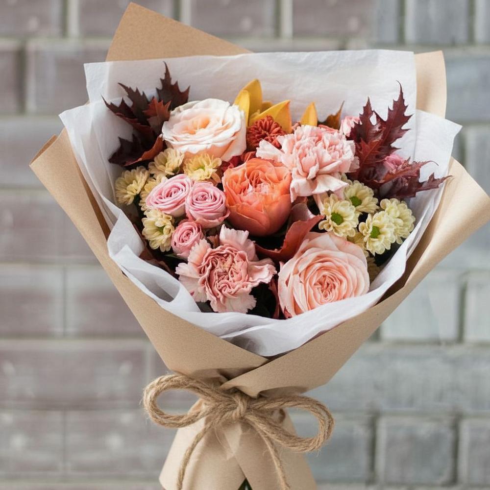 Букет цветов из: Гвоздики, Хризантемы и Розы в Степном