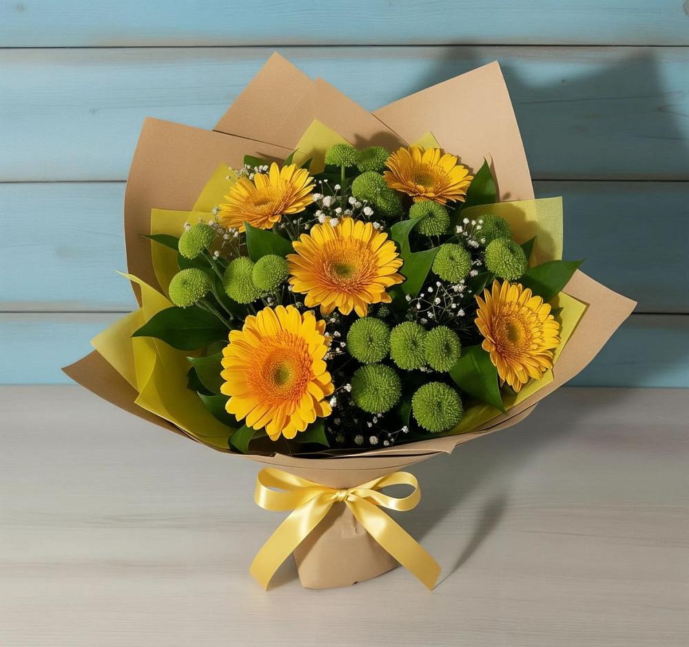 Букет цветов из: Герберы и Хризантемы в Степном