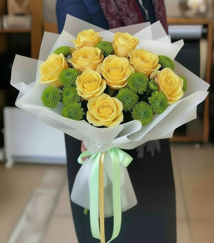 Букет цветов из: Хризантемы и Розы в Степном