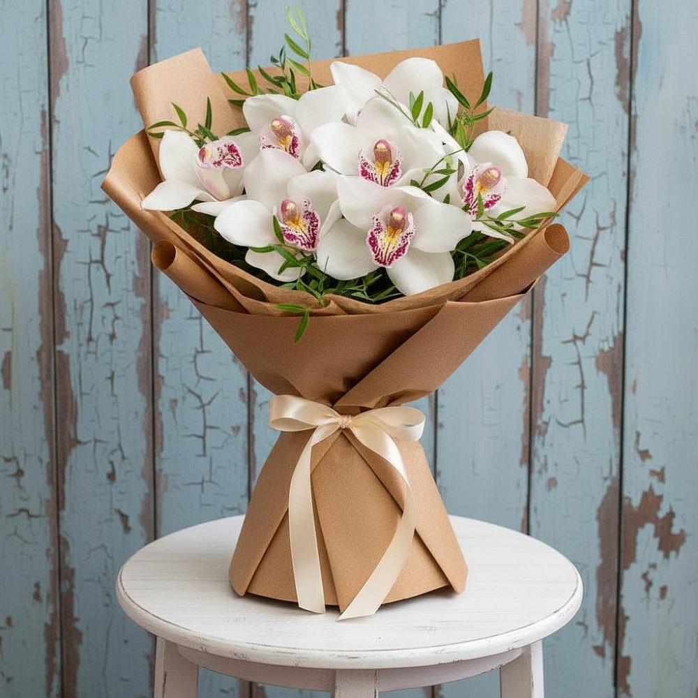 Букет цветов из: Орхидеи и Розы в Степном
