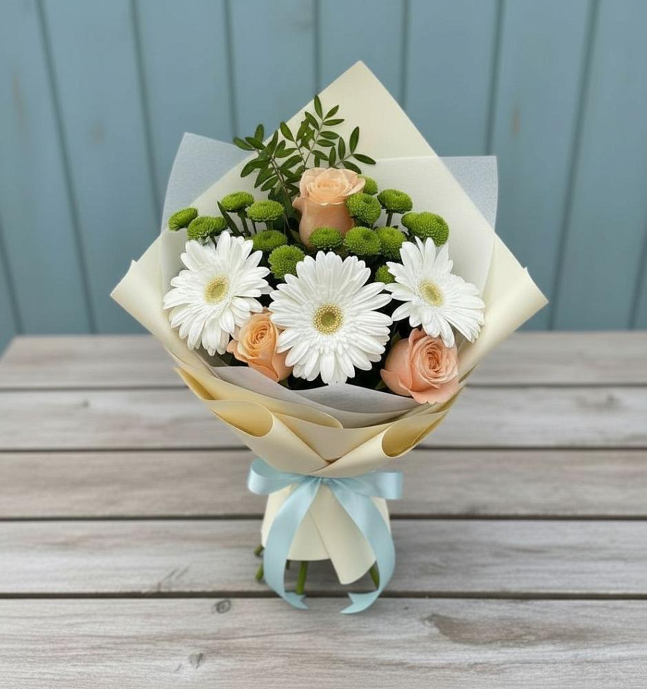Букет цветов из: Герберы, Розы и Хризантемы в Степном