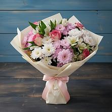 Букет цветов из:  Хризантемы, Альстромерии и Розы в Степном