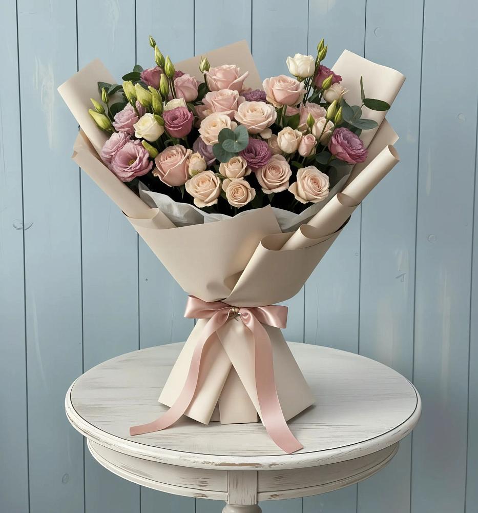 Букет цветов из: Розы и Лизиантусы в Степном