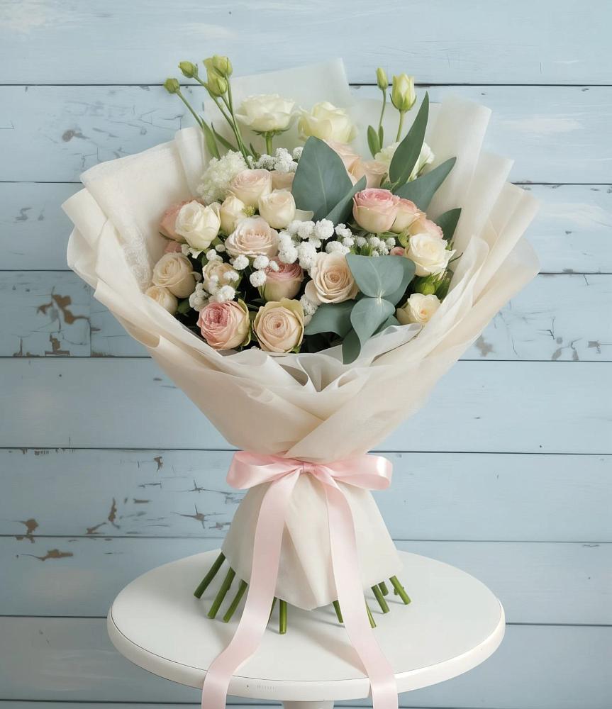 Букет цветов из: Розы и Лизиантусы в Степном