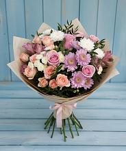 Букет цветов из:  Хризантемы, Розы и Альстромерии в Степном